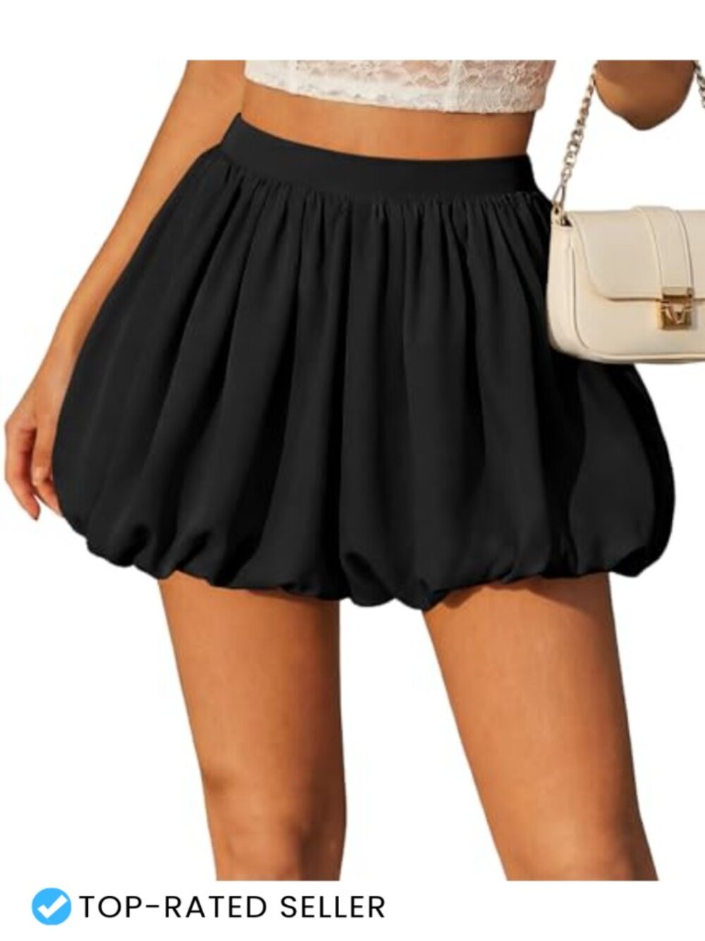 Bubble Mini Skort with Pockets Elastic High Waist Puffy Skirt Shorts